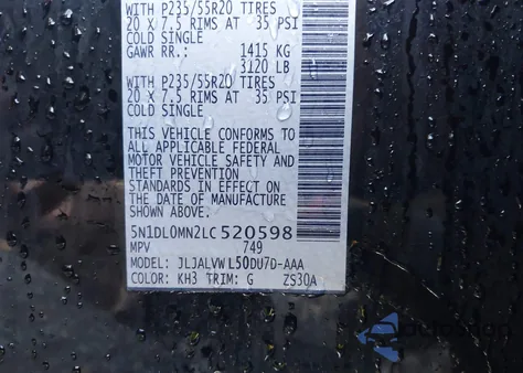 2020 Infiniti Qx60 Luxe from USA, damaged, VIN 5N1DL0MN2LC520598